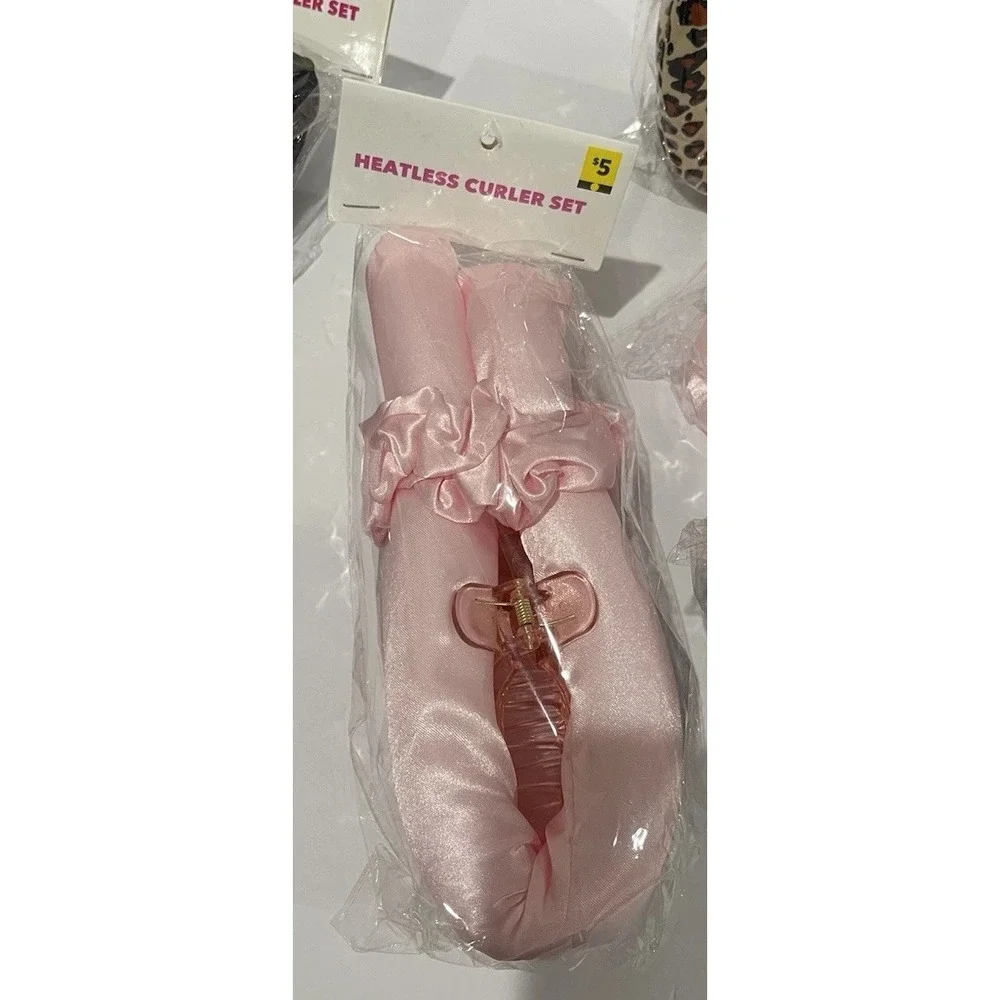 Heatless Curler Set Leopard‎  Pink & Black Print Satin 5 Sets Of 2 (10 Pieces)